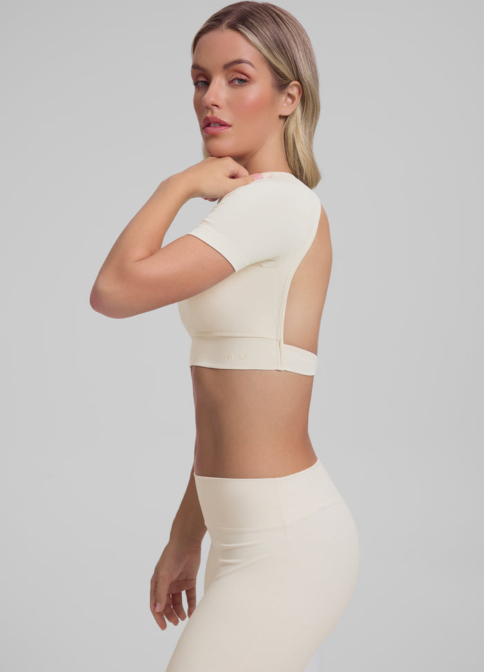Ultrasculpt Crew Neckline Backless Removable Bra Cups Seamless Crop Top
