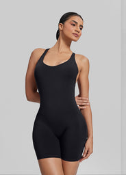 Form-Fitting Shorts Crossback Built-in Bra Sweat-Wicking Bodysuit