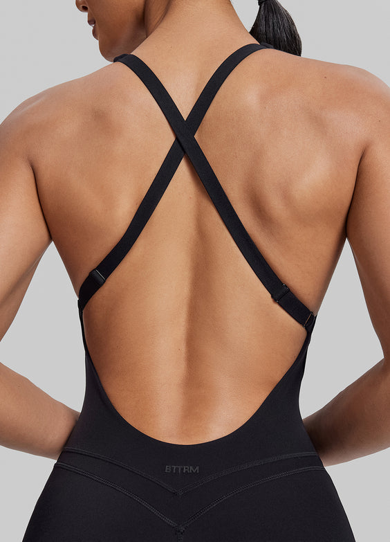 Form-Fitting Shorts Crossback Built-in Bra Sweat-Wicking Bodysuit
