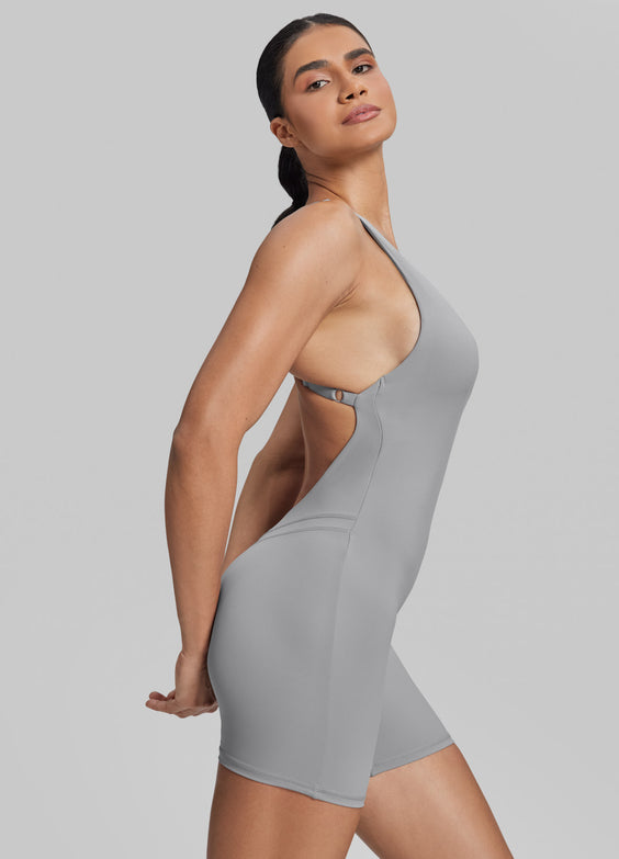 Form-Fitting Shorts Crossback Built-in Bra Sweat-Wicking Bodysuit