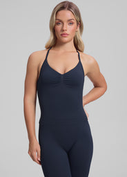 Ultrasculpt Longline Halterneck Form-Fitting Built-in Bra Twill Knit Tank Top