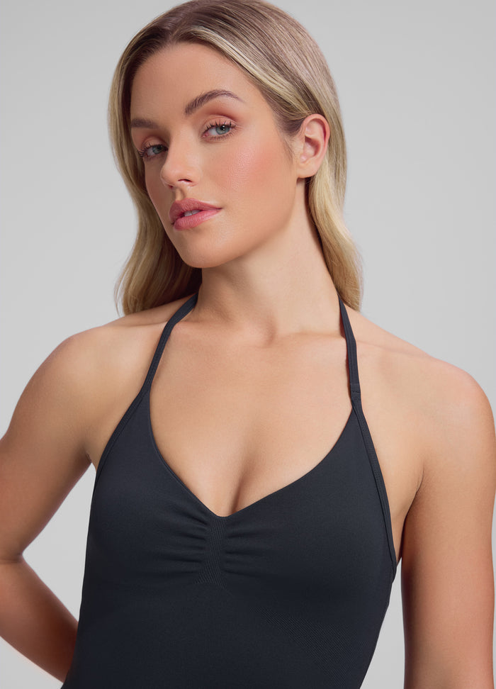 Ultrasculpt Longline Halterneck Form-Fitting Built-in Bra Twill Knit Tank Top