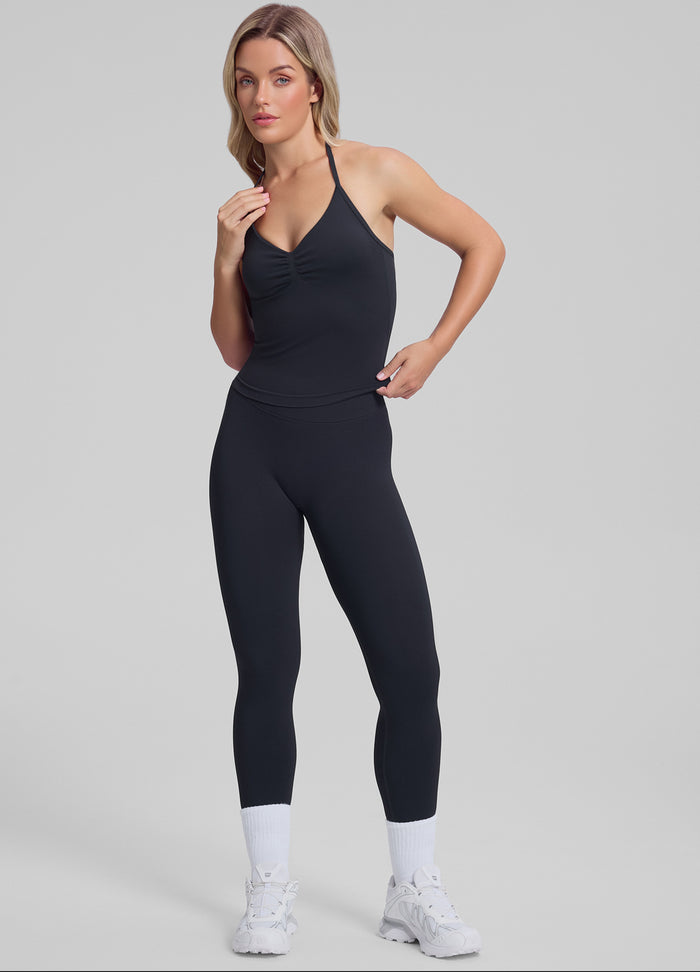 Ultrasculpt Longline Halterneck Form-Fitting Built-in Bra Twill Knit Tank Top