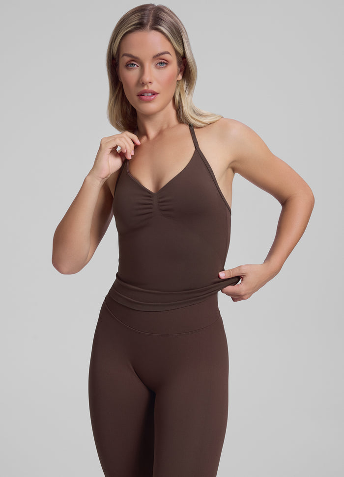 Ultrasculpt Longline Halterneck Form-Fitting Built-in Bra Twill Knit Tank Top