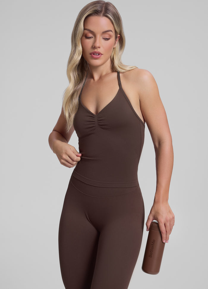 Ultrasculpt Longline Halterneck Form-Fitting Built-in Bra Twill Knit Tank Top