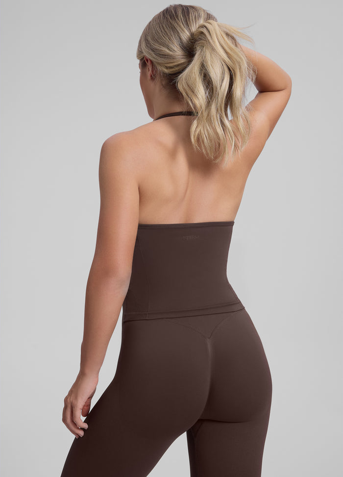 Ultrasculpt Longline Halterneck Form-Fitting Built-in Bra Twill Knit Tank Top