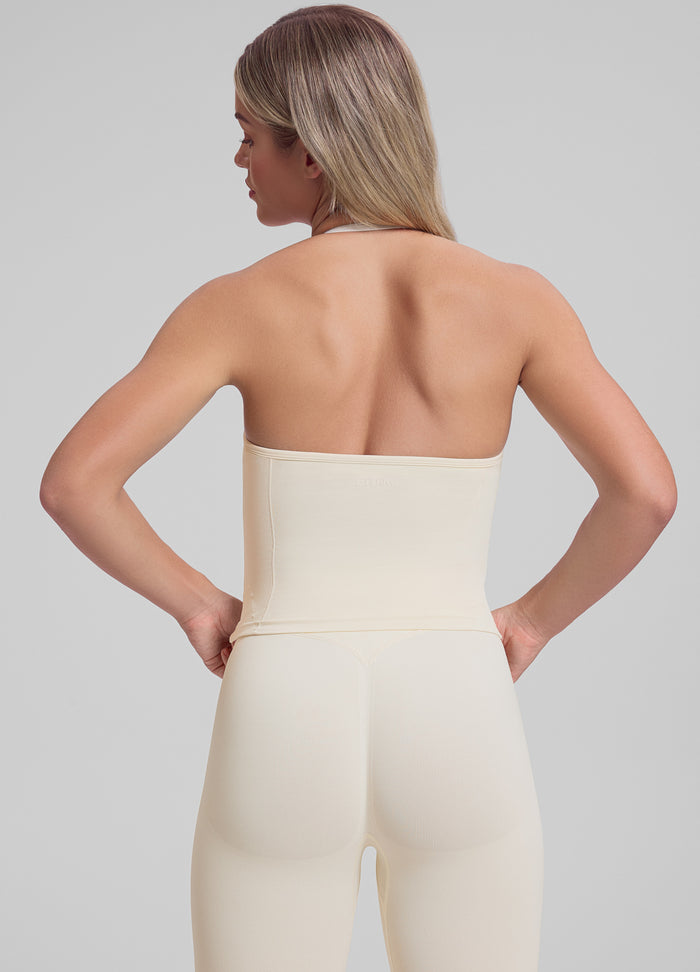 Ultrasculpt Longline Halterneck Form-Fitting Built-in Bra Twill Knit Tank Top