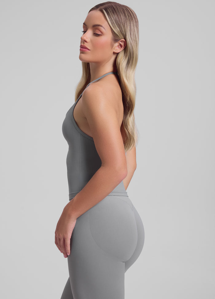 Ultrasculpt Longline Halterneck Form-Fitting Built-in Bra Twill Knit Tank Top