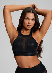 Sculpt Mesh Panel High-Neck Top