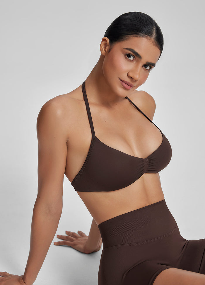 Ultrasculpt Halterneck Backless Strappy Functional Twill Knit Bra