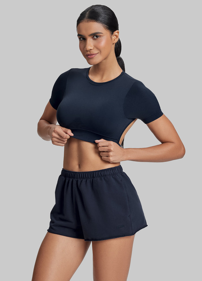 Mid-Rise Comfy Mid-Thigh Stretchy Waist French Terry Jersey Shorts