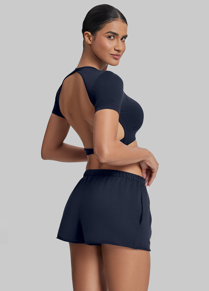 Mid-Rise Comfy Mid-Thigh Stretchy Waist French Terry Jersey Shorts