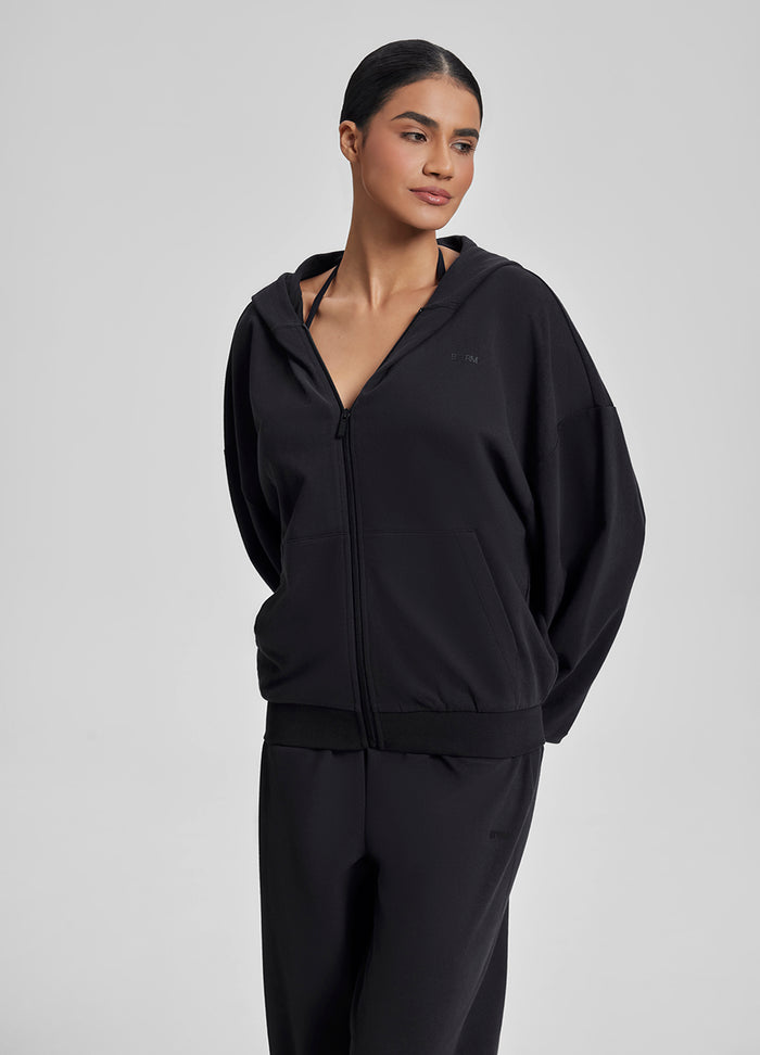 Relaxed Oversized Full Zipper Kangaroo Pockets Soft Hoodie