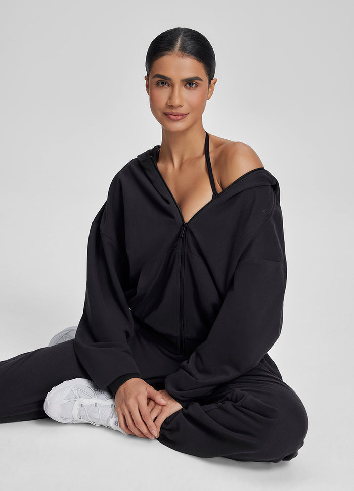 Relaxed Oversized Full Zipper Kangaroo Pockets Soft Hoodie