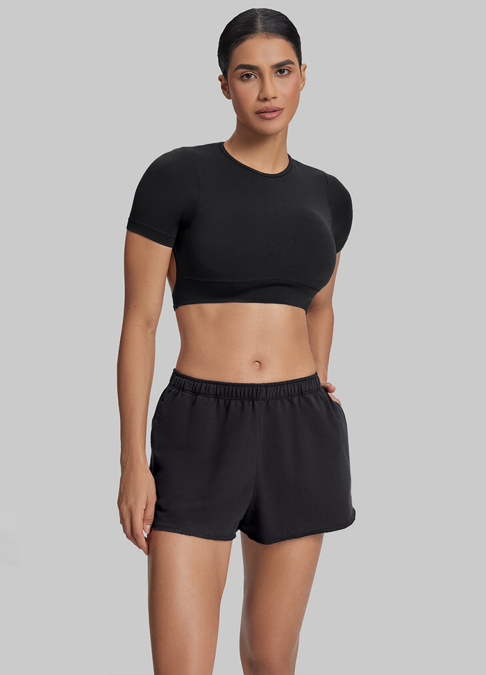 Mid-Rise Comfy Mid-Thigh Stretchy Waist French Terry Jersey Shorts
