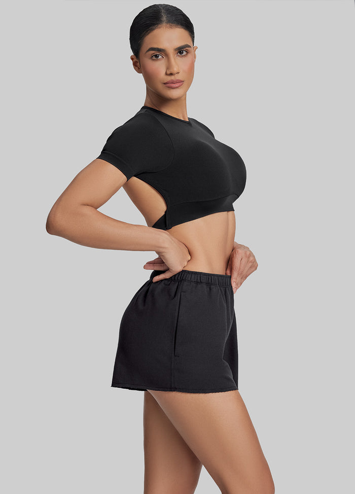 Mid-Rise Comfy Mid-Thigh Stretchy Waist French Terry Jersey Shorts