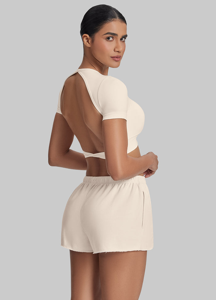 Mid-Rise Comfy Mid-Thigh Stretchy Waist French Terry Jersey Shorts