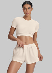Mid-Rise Comfy Mid-Thigh Stretchy Waist French Terry Jersey Shorts