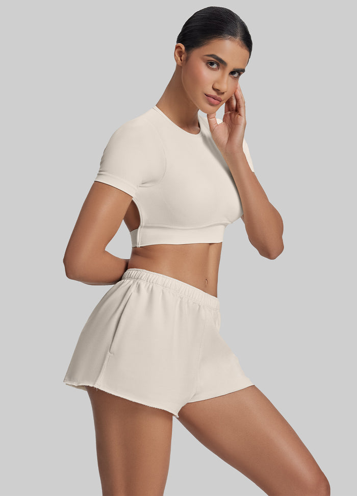 Mid-Rise Comfy Mid-Thigh Stretchy Waist French Terry Jersey Shorts