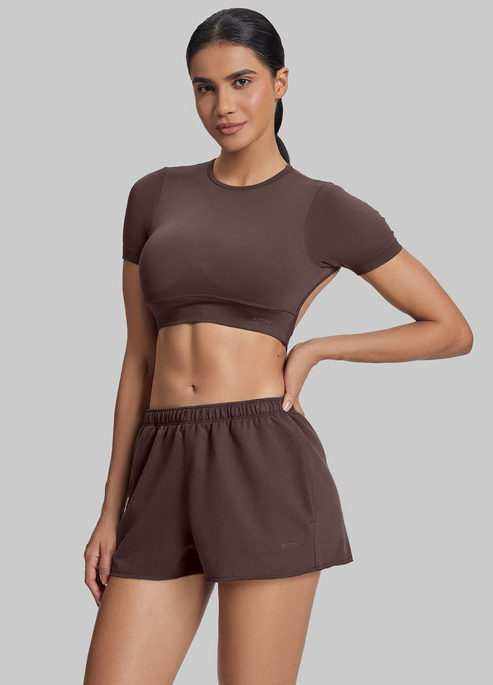 Mid-Rise Comfy Mid-Thigh Stretchy Waist French Terry Jersey Shorts