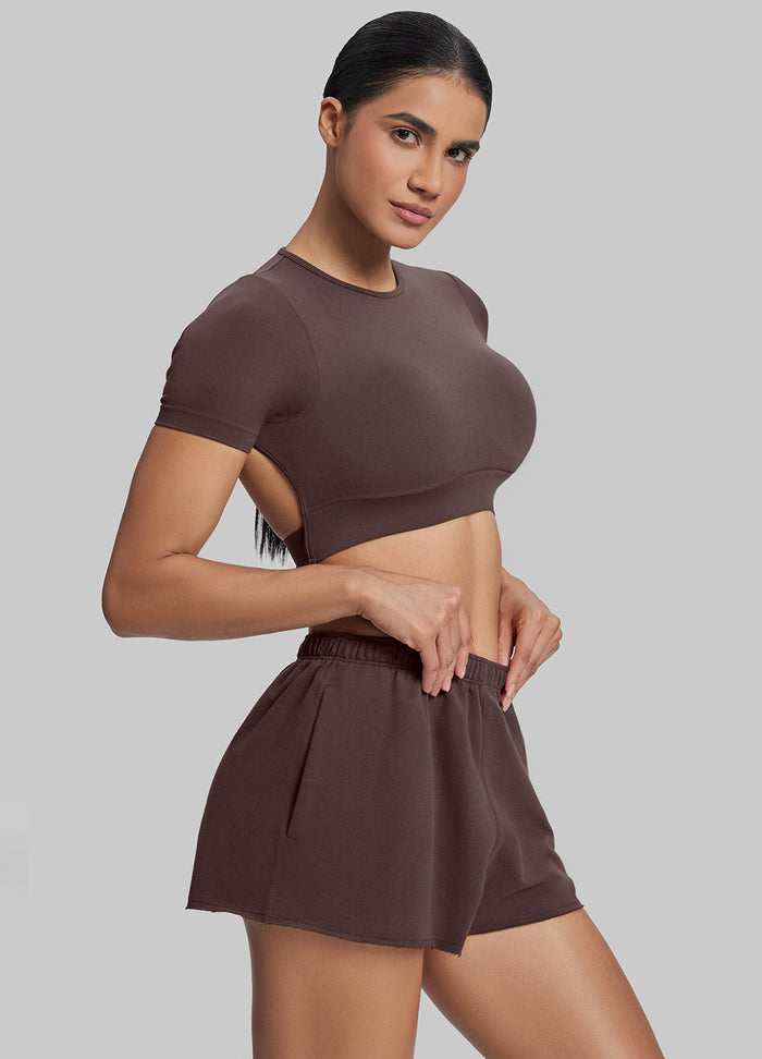 Mid-Rise Comfy Mid-Thigh Stretchy Waist French Terry Jersey Shorts