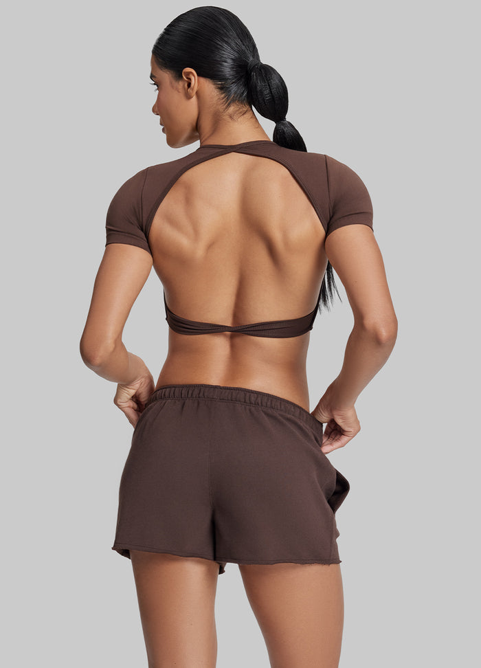 Mid-Rise Comfy Mid-Thigh Stretchy Waist French Terry Jersey Shorts