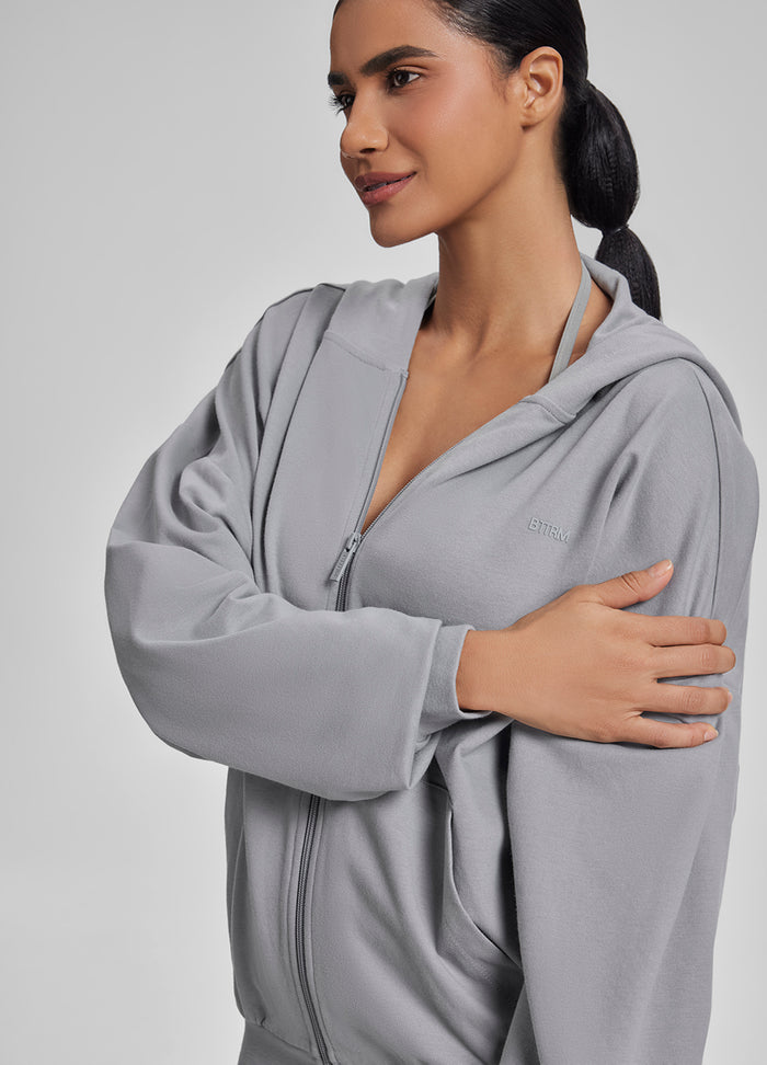 Relaxed Oversized Full Zipper Kangaroo Pockets Soft Hoodie