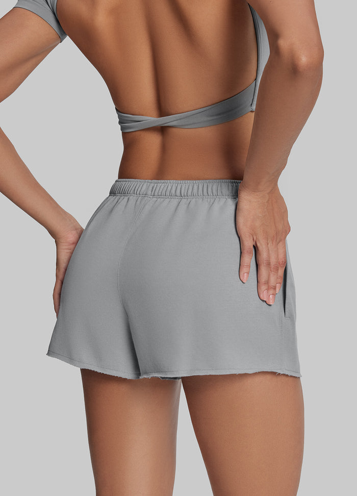 Mid-Rise Comfy Mid-Thigh Stretchy Waist French Terry Jersey Shorts