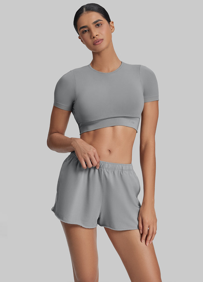 Mid-Rise Comfy Mid-Thigh Stretchy Waist French Terry Jersey Shorts
