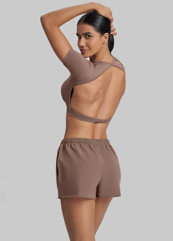 Mid-Rise Comfy Mid-Thigh Stretchy Waist French Terry Jersey Shorts