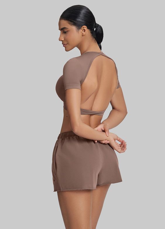 Comfy Mid-Thigh Stretchy Waist French Terry Jersey Shorts