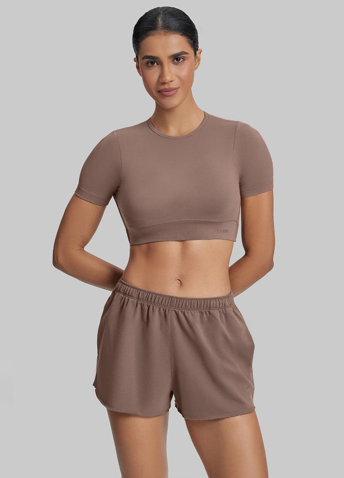 Mid-Rise Comfy Mid-Thigh Stretchy Waist French Terry Jersey Shorts