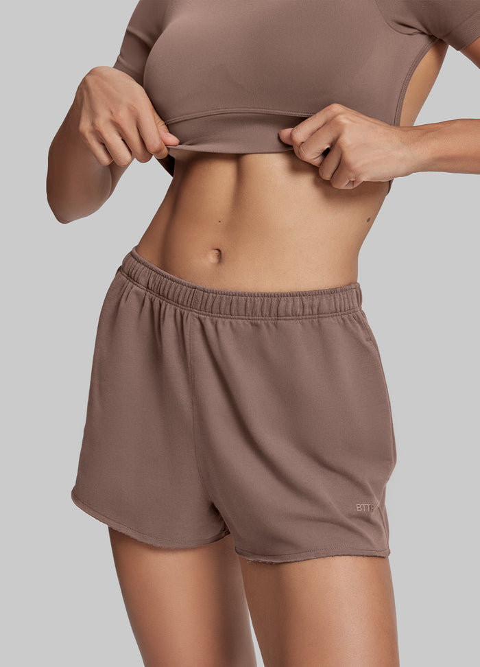 Mid-Rise Comfy Mid-Thigh Stretchy Waist French Terry Jersey Shorts