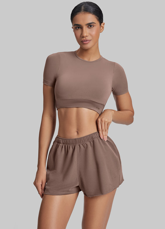 Comfy Mid-Thigh Stretchy Waist French Terry Jersey Shorts