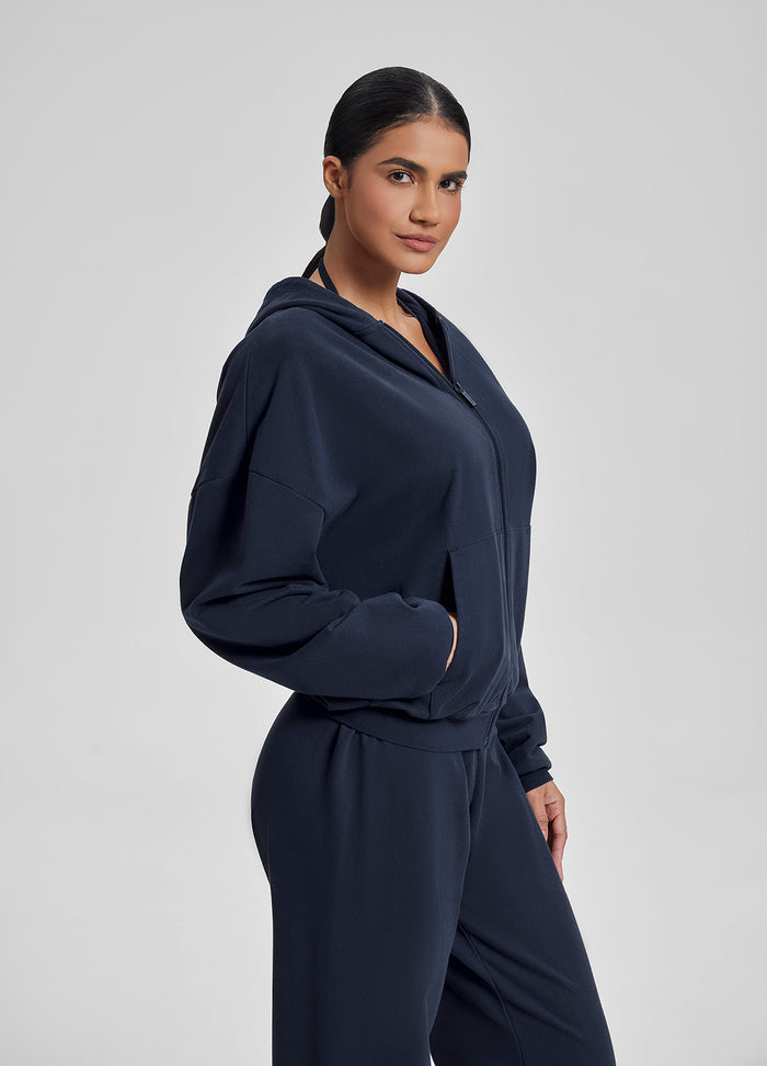 Sweat à capuche oversize avec zip intégral et poches kangourou