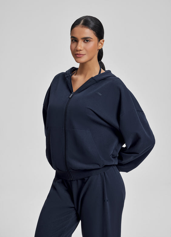 Relaxed Oversized Full Zipper Kangaroo Pockets Soft Hoodie
