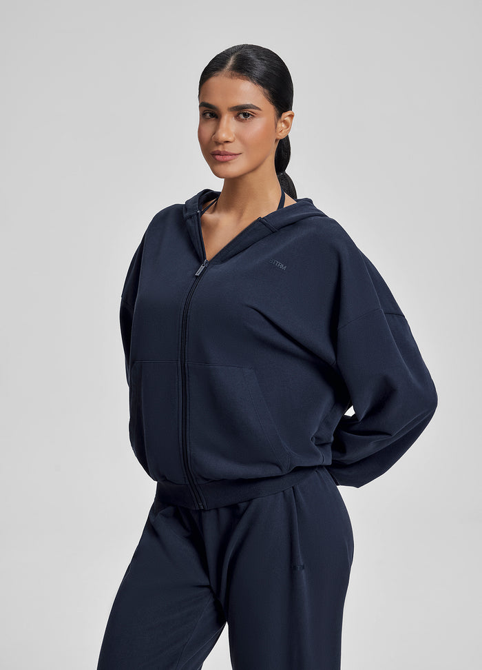 Sweat à capuche oversize avec zip intégral et poches kangourou