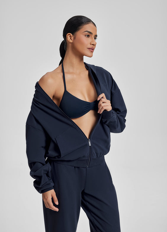 Relaxed Oversized Full Zipper Kangaroo Pockets Soft Hoodie