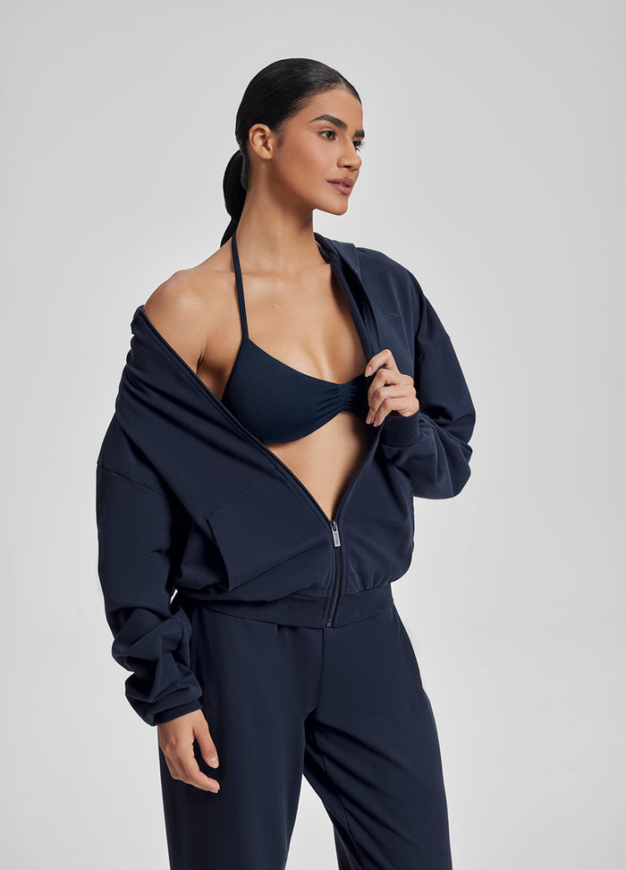 Sweat à capuche oversize avec zip intégral et poches kangourou