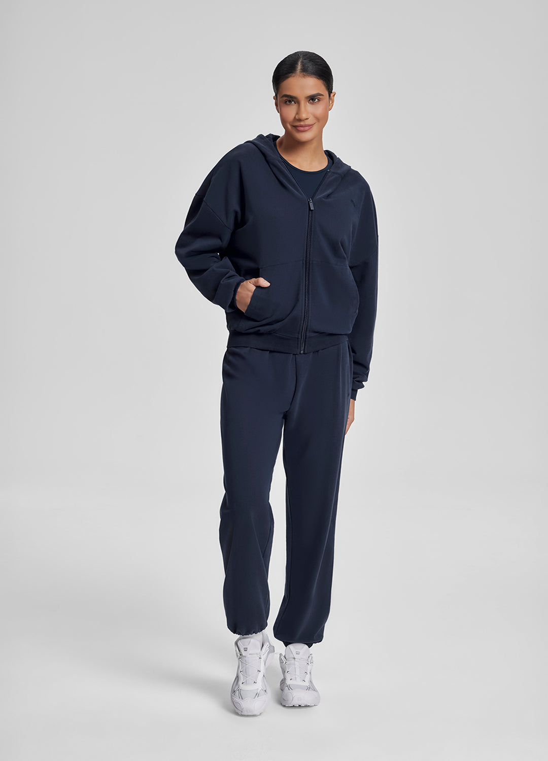 Slouchy Roomy Stretchy Waistband Cozy Joggers (Color: Midnight