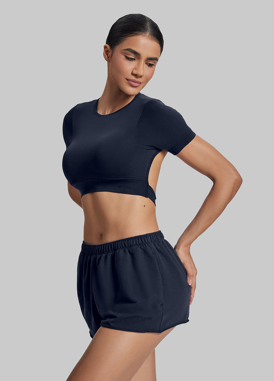 Comfy Mid-Thigh Stretchy Waist French Terry Jersey Shorts