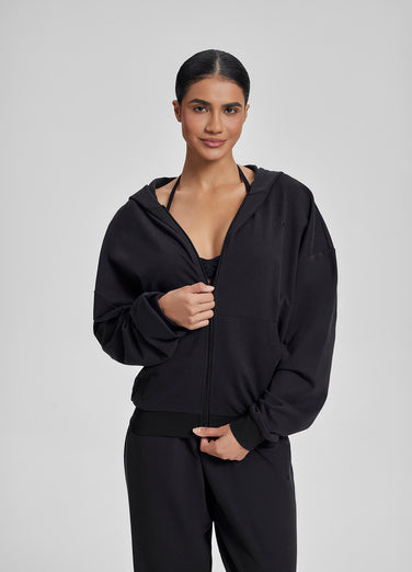 Relaxed Oversized Full Zipper Kangaroo Pockets Soft Hoodie