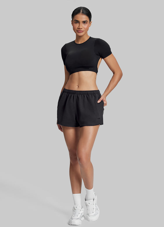 Short moelleux en jersey French Terry à taille élastique, longueur mi-cuisse