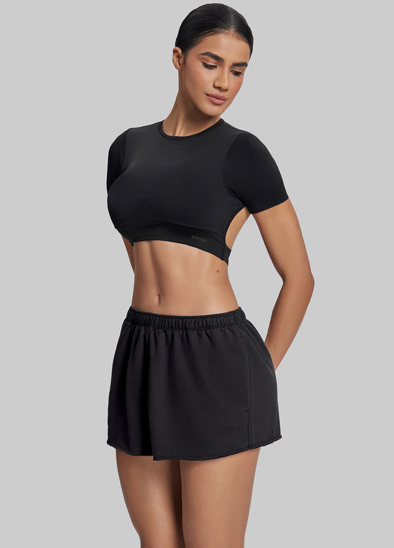 Short moelleux en jersey French Terry à taille élastique, longueur mi-cuisse