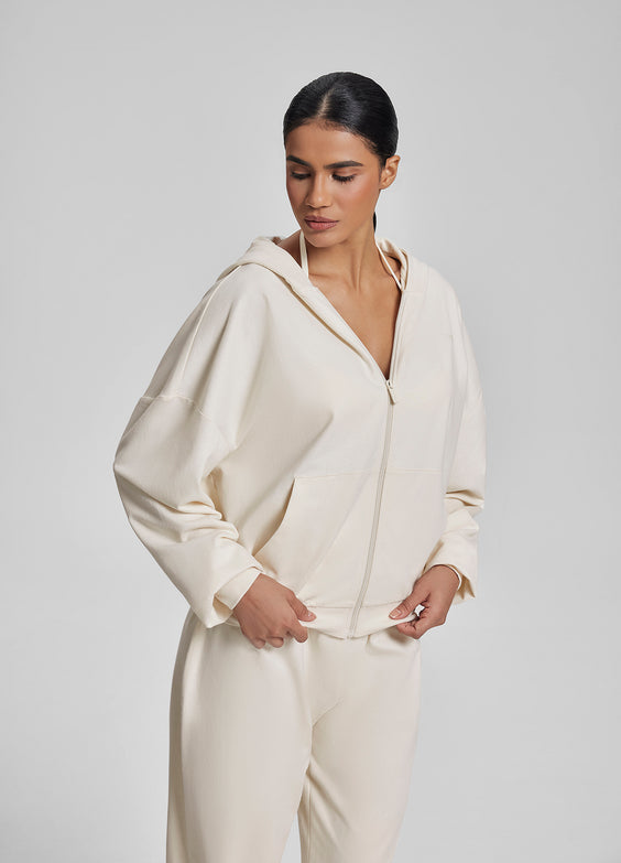 Sweat à capuche oversize avec zip intégral et poches kangourou