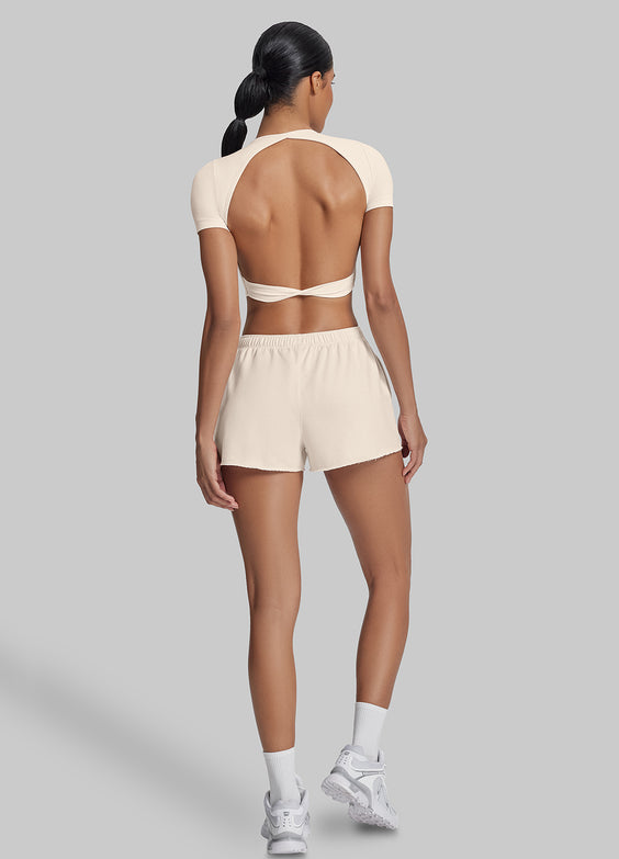 Short moelleux en jersey French Terry à taille élastique, longueur mi-cuisse