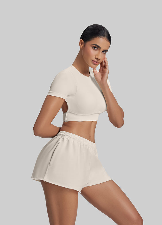 Short moelleux en jersey French Terry à taille élastique, longueur mi-cuisse