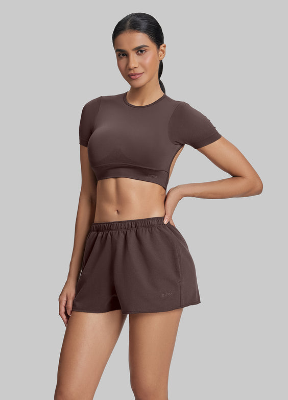 Short moelleux en jersey French Terry à taille élastique, longueur mi-cuisse