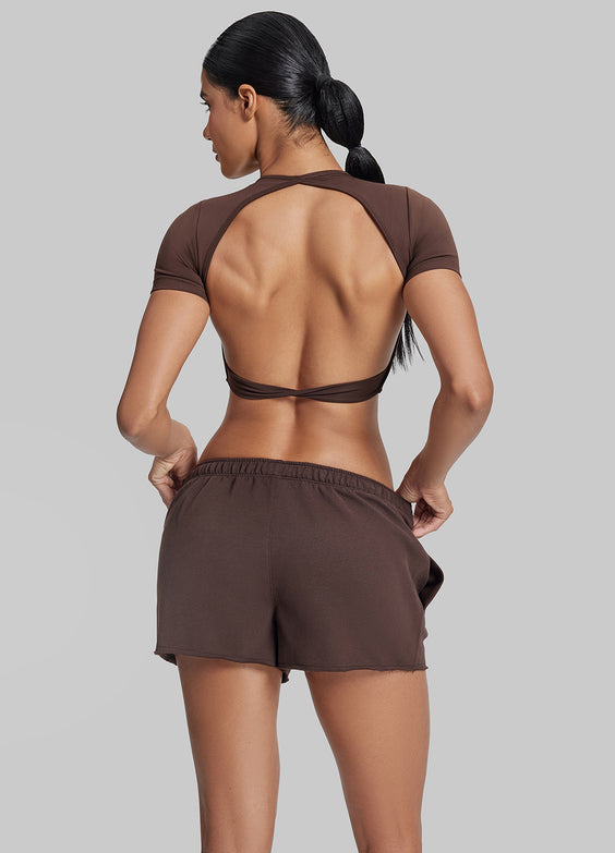 Short moelleux en jersey French Terry à taille élastique, longueur mi-cuisse