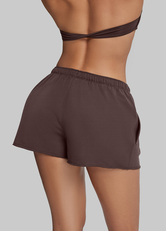 Short moelleux en jersey French Terry à taille élastique, longueur mi-cuisse